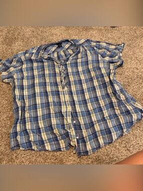 Lane Bryant Blue and White Plaid Button-Down Shirt